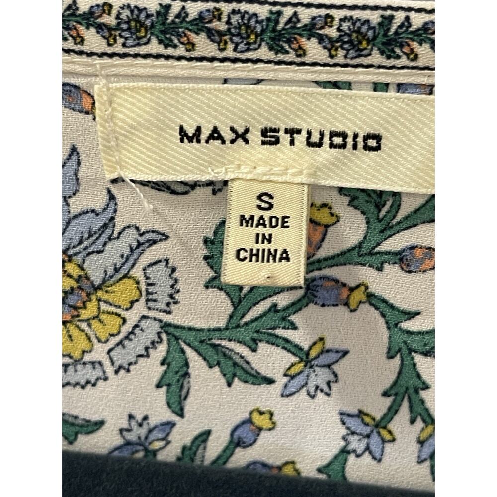 Max Studio Feminine Floral V-Neck Button Front Tie Hem Ruffle Sleeve Blouse S - Picture 5 of 10